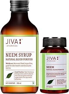 Jiva Combo Of Neem Tablet - 120 & Neem Syrup 200 ml | 100% Ayurvedic Formula | Purifies Blood & Improves Circulation | Helps With Acne, Pimples, Itching And Blisters (Combo of 2)