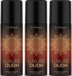 La French Luxure Oudh Unisex Deodorant | Long Lasting Body Spray | Deodorant for Men & Women | Refreshing Oud Aroma | Easy to Carry Gym Office Parties Each 150ml Pack of 3