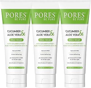 PORES Be Pure Cucumber Face Wash | Herbal Face Cleanser with Aloe Vera for Hydrated & Clear Skin | Cooling & Refreshing Face Wash for Women & Men | Removes Pimples, Scars & Improves Skin Tone - ( 100mL X 3 )