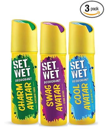 Set Wet Cool, Charm & Swag Avatar Deodorant & Body Spray Perfume For Men,Pack of 3,180 ml