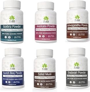 7VED Herbal Combo Pack – Gokhru, Akarkara, Ashwagandha, Kaunch Beej, Safed Musli & Shatavari Powder – 6 x 100g Each | Ayurvedic Health & Wellness Pack | 100% Pure & Natural