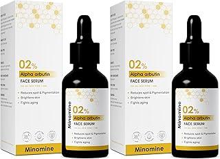Minomine 2% Alpha Arbutin with Ferulic acid Face Serum | Reduces Dark spot & Pigmentation, Brightens skin, Fights aging | Suitable for All Skin Types | Men & Women, All Skin Types, 60ml (Pack of 2)