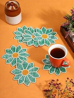 YWULY Décor Indian Handmade Beaded Coffee,Tea Coster Set for Home Kitchen, Office Desk (Set of 6 Pieces) | Diameter 4.00 Inch -CTY01