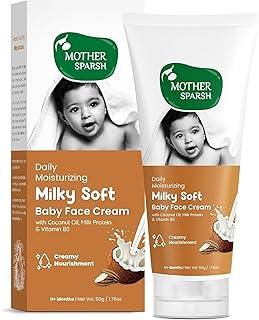 Mother Sparsh Milky Soft Baby Face Cream | Daily Moisturizing Face Cream for Babies With Coconut Oil, Milk Protein & Vitamin B5 | Non Sticky Baby Cream Prevents Dryness- (50g)