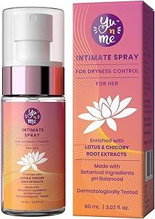 Yu n Me Dryness Control Intimate Spray for Women | 60ml | With Lotus and Chicory Root Extracts | pH Balanced | Prevents Dryness and Discomfort | Dermatologically Tested | Paraben & Sulfate Free