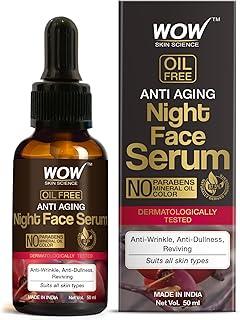 WOW Skin Science Anti Aging Night Face Serum - OIL FREE - Anti Wrinkle, Anti Dullness, Reviving - No Parabens, Silicones & Color - 50mL