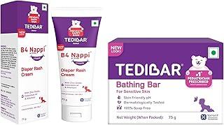 Tedibar Moisturising Baby Bathing Bar 75g(Pack of 1) with Skin Friendly PH with B4 Nappi Cream TEDIBAR B4 Nappi Diaper Rash Cream for Babies 75g | Soothes and moiturises baby's Nappy Area