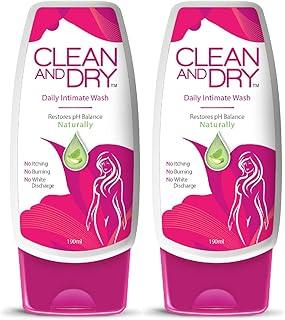 CLEAN & DRY| Daily intimate wash| Hygiene for Women, Vaginal Wash, Smooths Skin | Anti-Bacterial and prevents infections | Restores pH Balanace| No itching, Burning, white Discharge| 190ml pack of 2
