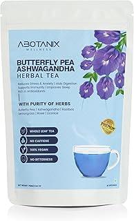 ABOTANIX Butterfly Pea Tea 75g, Premium Ashwagandha Tea with Lemongrass, Rose, Licorice, Helps in Reduces Stress & Anxiety, Improves Sleep & Digestion, Immunity Booster, Antioxidants, Caffeine Free