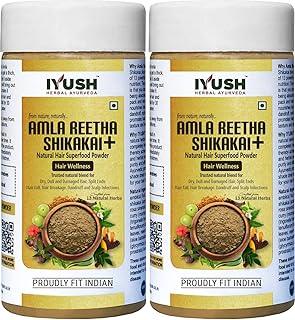 IYUSH Herbal Ayurveda Amla Reetha Shikakai 13 Herbs In One Hair Pack Powder For Hair Growth And Daily Natural Hair Wash - (pack of 2) 100 gm each