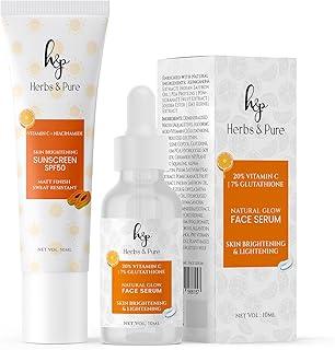 Herbs and Pure Vitamin C & Glutathione Face Serum For Natural Glow And Vitamin C Sunscreen Spf 50 For Sun Protection And Glow, Unisex, 60Ml, Pack Of 2