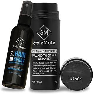 StyleMake Thickener Hair Fiber Black 28g + Fibre Lock Spray 100ml — The Ultimate Duo for Instant Volume & Fuller Look for Men & Women (Black 28g + Spray 100ml)