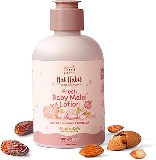 Nat Habit Baby Malai Lotion |Almond & Date| Baby Body Lotion & Moisturizer for Deep Nourishment & Skin Barrier Protection | 100% Natural, Chemical-Free Baby Cream | 200ml