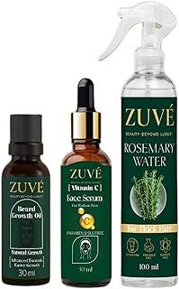 ZUVÉ COSMETICS Beard Oil, Vitamin C Serum & Rosemary Water Combo - Beard Growth, Skin Glow & Hair Regeneration | 30ml + 30ml + 100ml | Herbal Grooming Trio