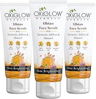 OxyGlow Herbals Ubtan Scrub 100g Turmeric,saffron,Almond, Nourishes Skin,Reduces Acne,Soften Skin Turmeric, Sandalwood and Rose Water | Glowing Skin |Reducing Dark Spots | Paraben free, Mineral Oil Pack of 3