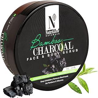 NutriGlow NATURAL'S Bamboo Charcoal Face & Body Scrub Gentle Exfoliating Nourishing Polishing Skin, Blackheads, Acne, Dead Skin Removal, No Sulphates, 200gm