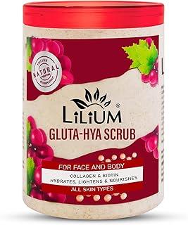 Lilium Revitalizing Massage Scrub Gluta-Hya 500ml | Collagen, Biotin, Hydrates, Lightens & Nourishes | Minimizes Dermal Pores, Helps Skin Retain Moisture 24x7 | For Face & Body, All Skin Types