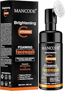 Mancode Vitamin C Foaming Face Wash | With Built in Brush Face Wash For Men | Brightens Skin Tone | Reduces Fine Lines | Smoothens Complexion | No Paraben Sulphate Silicone | 150ml