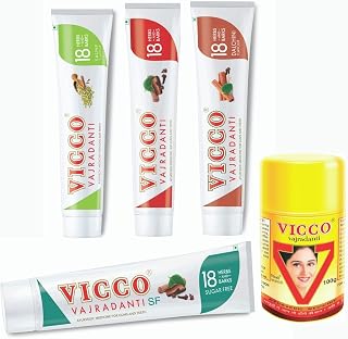 Vicco Vajradanti Regular (150gm), Sugar Free (160gm), Vicco Dalchini, Vajradanti Saunf (160gm) and Vajradanti Powder (100g