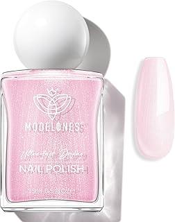 modelones Glazed Pink Nail Polish, Shimmer Pearl Pink 15 ml Quick Dry Nail Lacquer from BELLE GAGA Strengthener Long Last Shine Fingernail Toe Nail Art DIY Home Travel Manicure 0.5 Fl Oz