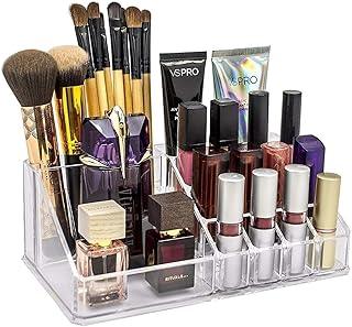 Black Olive Makeup Lipstick Cosmetics Holder - Transparent 16 Compartment Acrylic Multi Level Deep 16 Grid Clear Holder Fits All Beauty Items Gloss Nail Polish Pencil Mascara Brush Perfume Organizer