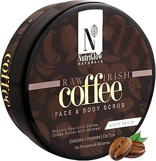 NutriGlow NATURAL'S Raw Irish Coffee Face & Body Scrub Coffee Cocoa Butter with Oatmeal For Bathing & Scrubber For Face, Organic Exfoliate Hydrate De Tox, 200gm