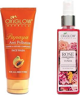 OxyGlow Herbals Papaya Depp Cleaning Face Wash|Exfoliates, Cleanses &Moisturises- 100 gm & Rose Water Face Toner|Pure and Natural |Makeup Remover for Men & Women 100ml