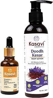 Kasavi cosmetics vitamin c serum With Hyaluronic Acid 30ml | Kasavi cosmetics dhoodh kesar body lotion 200ml |combo