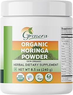 Grenera Moringa (Drumstick) Leaf Powder 240 gram, Vegan, Perfect For Smoothies, Salads, Herbal Teas