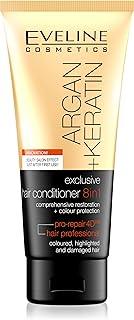 Eveline Cosmetics 8 in 1 (200ml) Hair Conditioner, Moisturises and Restores Coloured, Highlighted and Damaged Hair, Shine and Softness, Argan + Keratin Exclusive