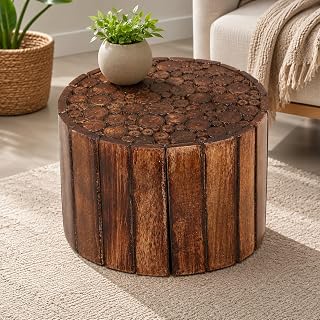 Karigar Woods Side Table for Bedroom Livingroom | Organizer Stool for Decoration Night Lamp | Wooden Round End Table for P Pack of 2