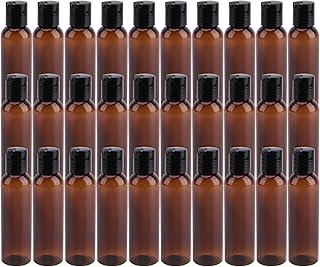 Hunky Dory 24pcs 50ml Amber Empty Plastic Bottles Refillable Travel Size Cosmetic Travelling Containers Small Leak Proof Squeeze Bottles with Black Flip Cap for Toiletries Oil,Shampoo.