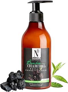 NutriGlow NATURAL'S Bamboo Charcoal Conditioner For Shiny Voluminous Manageable Hair, Stimulates Growth, Nourishes Dry Frizzy Damaged Hair, Parabens & Sulphates Free, 300 ml