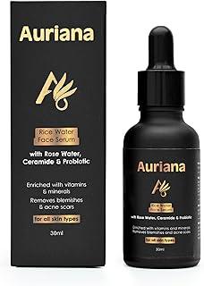 Auriana Cosmetics Skin Brightening Rice Water Hydrating Face Serum with Rose Water, Ceramide & Probiotics | For all skin type | 30 ml