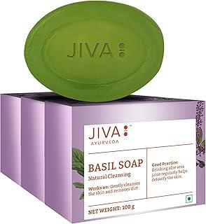 Jiva Basil Soap 100gm | 100% Pure & Natural | Helps With Acne, Pimples, Rashes And Blemishes | Anti-Bacterial And Anti-Fungal (Pack Of 3)