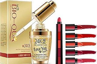 LOVE YOU MOM BIOGOLGQUA Skin Care 24K Gold Essence Face Anti Wrinkle Anti Aging Hyaluronic Acid Liquid Collagen -Whitening Moisturizing Collagen Skin Face Moisturizing Serum-5 IN 1 LIPSTICK