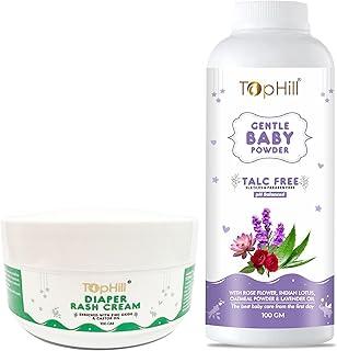 Tophill Diaper Rash Cream 100 gm I Enriched with Zinc oxide, Castor oil, Coconut Oil, Olive Oil & Almond Oil Gentle Baby Powder 100 gm I Talc Free Baby Powder | Combo