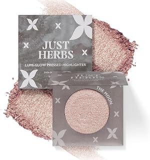 Just Herbs Lumi Glow Pressed Highlighter for Face Makeup Shea Butter + Vitamin C, 3.5 g (The Moon)
