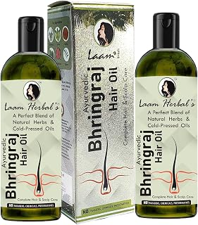 Laam Herbals Ayurvedic Bhringraj Hair Oil | A Blend of Herbs & Cold-Pressed Oil | For Complete Hair & Scalp Care- 2X100 ml Pack of 3