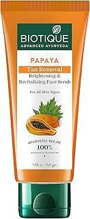 Biotique Papaya Tan Removal Brightening & Revitalizing Face Scrub | Gentle Exfoliation | Smooth and Clear Complexation | 100% Botanical Extracts| Suitable for All Skin Types | 50g