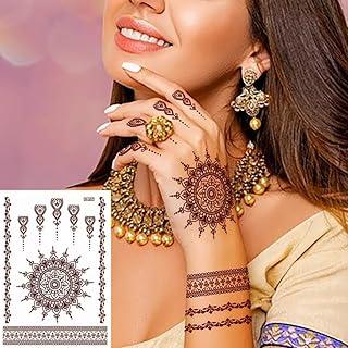 Komstec Hand Mehndi Design Temporary Tattoo Stickers for Male and Female - Waterproof Body Art - 1 Pair for Both Hands