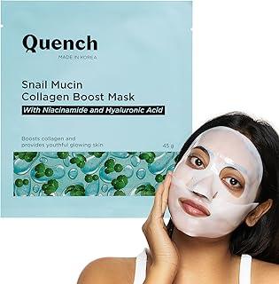 Quench Snail Mucin Korean Collagen Boost Mask with Niacinamide & Hyaluronic Acid for Glass Skin within 4 Hours | Korean Bio-Collagen Overnight Mask for Deep Hydration | Reduces Pigmentation, Wrinkles & Fine Lines (45g, 1 Piece)