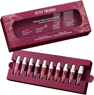 Just Herbs Herb?Enriched Matte Liquid Lipstick Set of 10 | Long?Lasting, Non?Drying, Transfer?Resistant | Infused with Ghe
