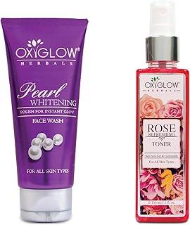 OxyGlow Herbals Pearl Whitening Face Wash for glowing skin|Evens out skin tone| Whitening and Anti-ageing- 100 gm & Rose Water Face Toner|Pure and Natural |Makeup Remover for Men & Women 100ml