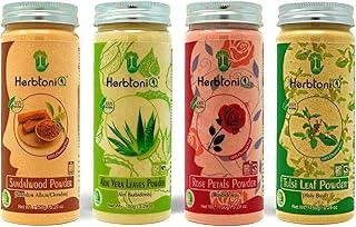 HerbtoniQ 100% Natural Sandalwood Powder 150g, Aloevera Leaves Powder 150g, Rose Petals Powder 150g, Tulsi Leaf Powder 150g For Face Pack And Hair Pack (Set Of 4,150x4 = 600g)
