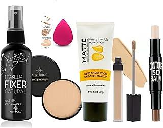 MISS DOLL Beauty 6 In 1 Combo Kit - Foundation,2in1 Contour Stick, Liquid Concealer, Puff, Compact Powder & Makeup Fixer (Setting Spray) - Ideal for Face Makeup - Complete Makeup (NEW)