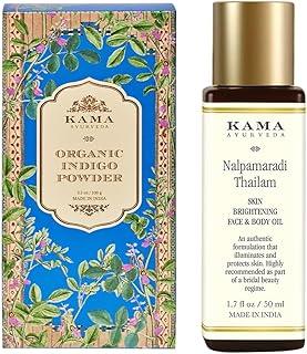 Kama Ayurveda Organic Indigo Powder, 100g & Nalpamaradi Thailam Skin Brightening Treatment- 50 ml