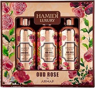 Hamidi Luxury Oud Rose by Armaf, 3 Pieces Gift Set For Men & Women, Shower Gel 95ml, Body Lotion 95ml, Shampoo & Conditioner 2 in 1 95ml | Alcohol Free | Hair & Skin Care Product | Daily Care