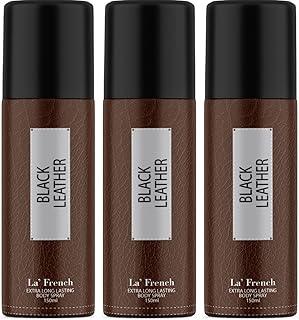 La French Black Leather Deodorant 150ml For Men | Long Lasting Deodorant Spray | 24 Hours Odor Protection | Fresh Amber Woody and Musky Fragrance | All Day Freshness | Body Spray For Men Pack of 3