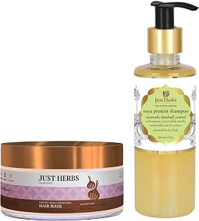 Just Herbs Dandruff Control Ayurvedic Soya Protein Shampoo & Just Herbs Anti Hairfall Natural Hair Mask with Castor & Blac